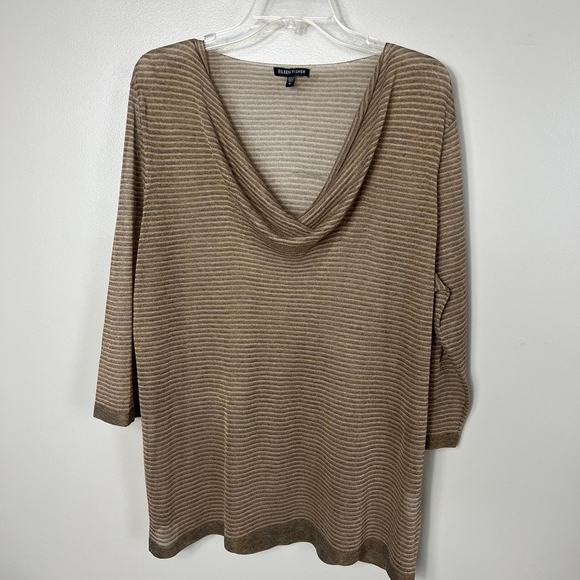 Women's Eileen Fisher Scoop Neck Lightweight Striped Tunic Sweater Tan XL - Picture 1 of 7